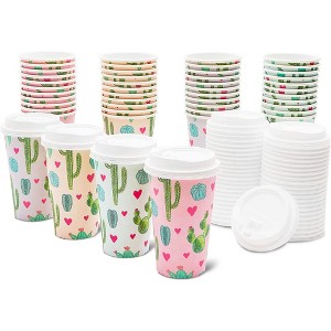 Blue Panda 48-Pack Cactus Insulated Disposable Coffee Cups with Lids, 16oz Paper Hot Cup to for Baby Shower, Birthday, Bridal Party - 1 of 4