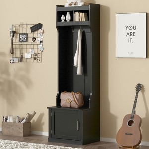 KWPZQEB Hall Tree with Bench and Shoe Storage, Coat Rack with Shoe Bench, 6 Hooks for Jackets, Hats, Hallway, Bedroom - 1 of 4