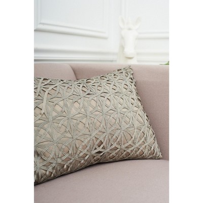 Sandstone Tan Embroidered Ribbon Mesh Polyester Throw Pillow Set