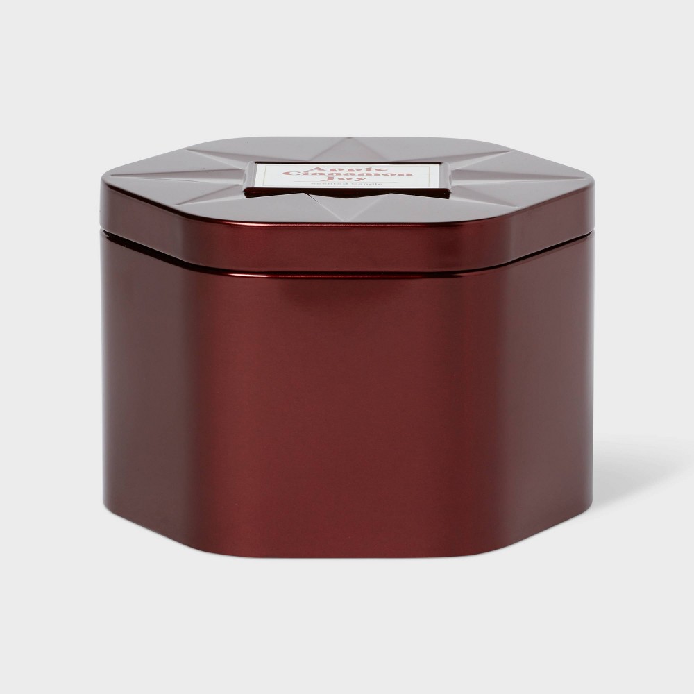 3 Wick Lidded Metal Jar Candle Apple Cinnamon 18oz Dark Red - Threshold™