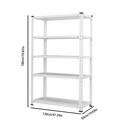 ROOMTEC 5-Tier Metal Storage Rack, Heavy Duty Adjustable Standing Garage Storage Shelf Units, White (71"H x 47"W x 19.7"D)