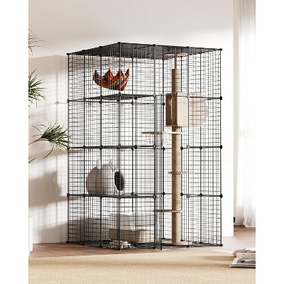 Sandinrayli Metal Indoor Cat House Cat Cage Playpen, Black
