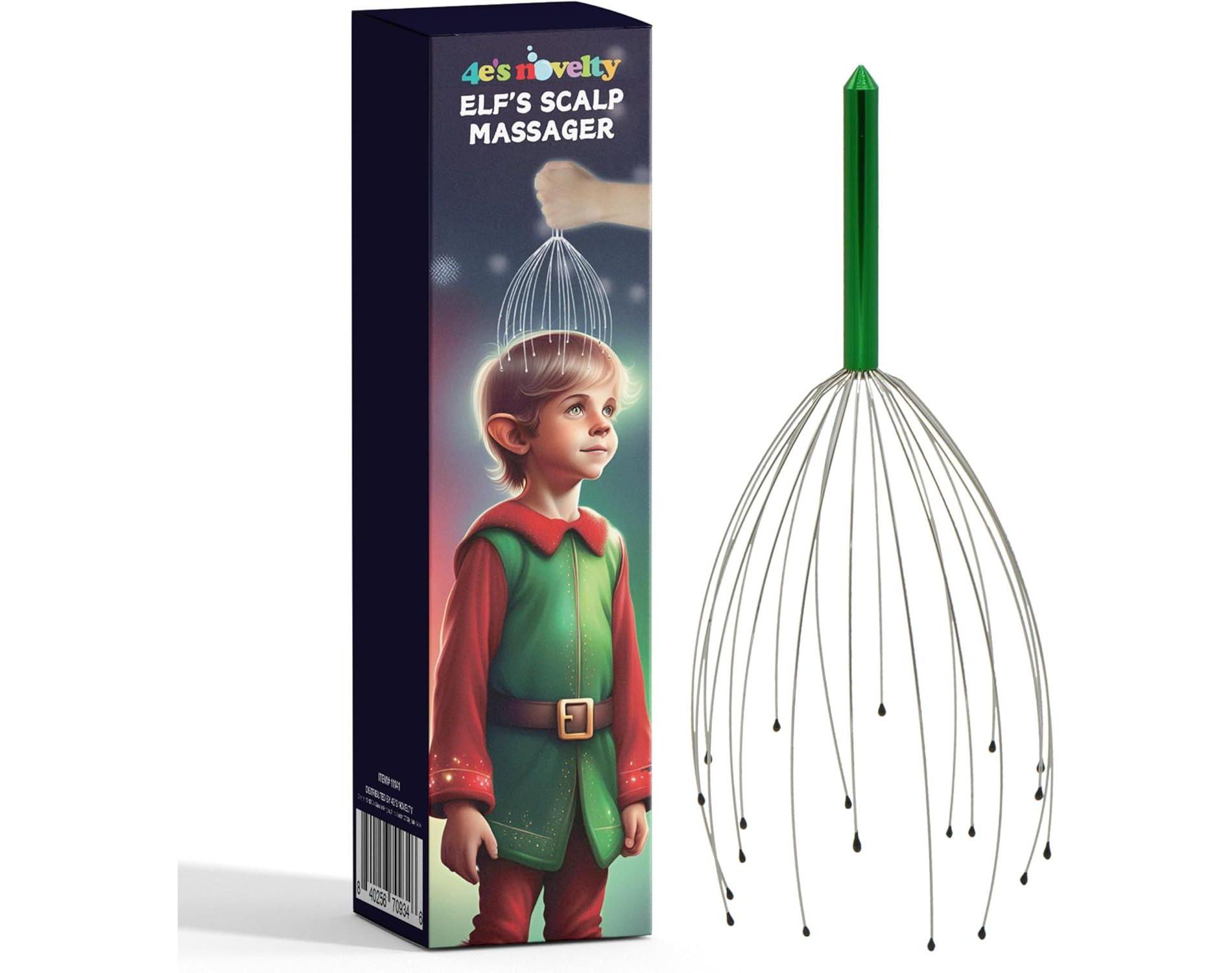 4E's Novelty Elf’s Scalp Massager Christmas Gift – Hair Scalp Massager, Head Scratcher for Women, Teens & Men, Stocking Stuffers, Festive Gift Idea