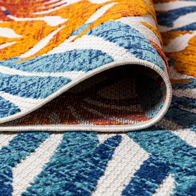 Tropical Bliss Navy & Aqua Palm Indoor/Outdoor 9' x 12' Rug