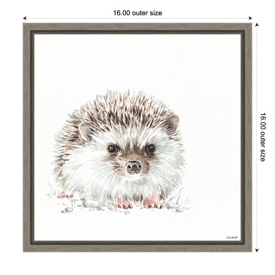 Framed Hedgehog Canvas Print in Gray and Brown