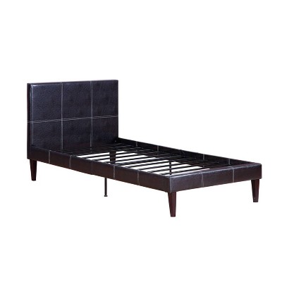 Twin Faux Leather Bed With 12 Slats, Twin Platform Bed With Leather Headboard