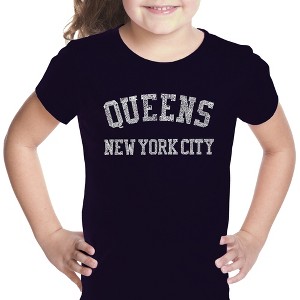 LA Pop Art Girl's Word Art T-shirt - POPULAR NEIGHBORHOODS IN QUEENS, NY - 1 of 4