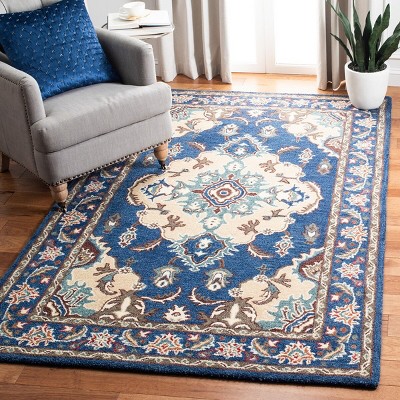 Handmade Blue Wool Tufted 4' x 6' Rectangular Rug