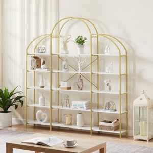 5-Tier Tall Metal Office Bookcase,Bookshelf with X Back Bar Frame,Adjustable Foot Pads,Modern Freestanding Display Shelf-Baofuwish - 1 of 4