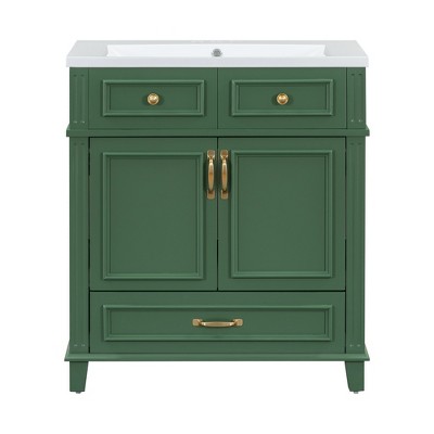 YOOCOZZ Wooden Retro Bathroom Vanity with Ceramic Sink, Storage Cabinet and Drawers