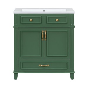 YOOCOZZ Wooden Retro Bathroom Vanity with Ceramic Sink, Storage Cabinet and Drawers - 1 of 4