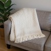 HomeRoots 55" X 70" Linen Cotton Blend Woven Plush Throw Blanket with Fringe - 2 of 4