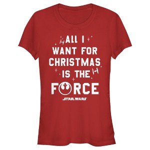 Juniors Womens Star Wars Christmas Want the Force T-Shirt - 1 of 3