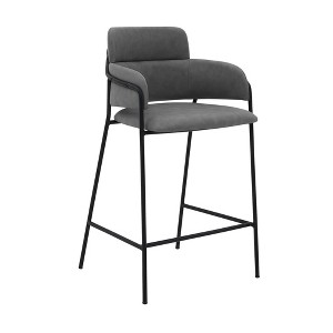 26" Oshen Counter Height Barstool with Faux Leather and Metal Finish Black/Gray - Armen Living - 1 of 4