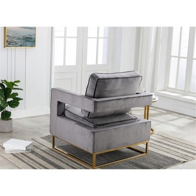 Gray Velvet Upholstered Accent Chair with Gold Base