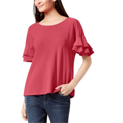 I.N.C International Concepts Womens Ruffle Sleeve Pullover Blouse, Pink, Medium