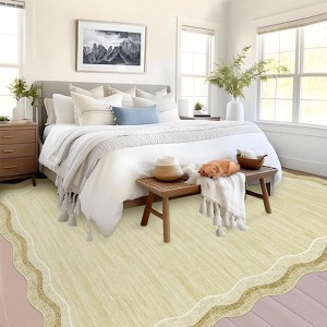 Scalloped Rug with Non Slip Backing, Low Pile Foldable Bordered Mats for Living Room, Bedroom - 1 of 4