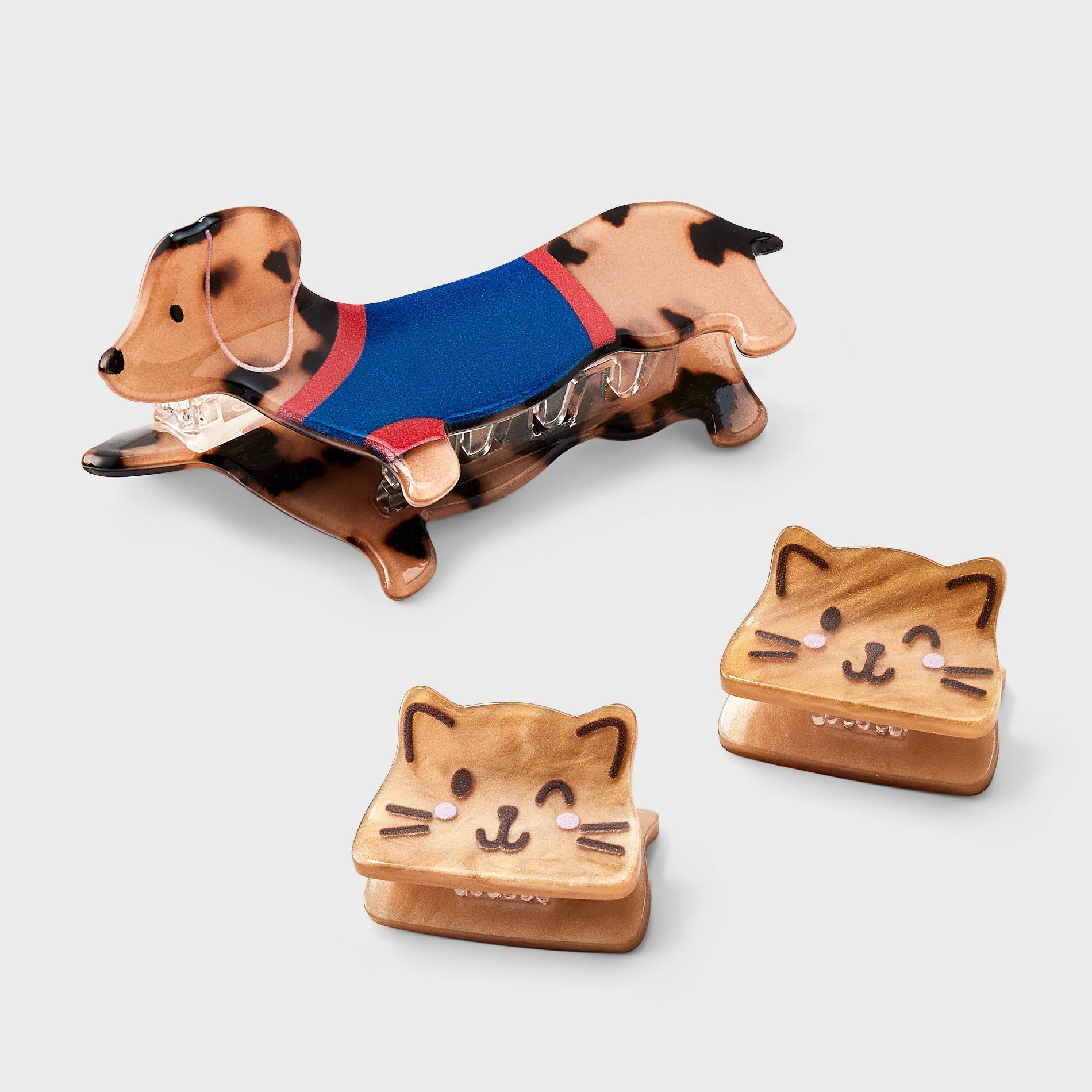 Girls' Dog and Cat Hair Clip Set 3pc Blue/Red - Cat & Jack™