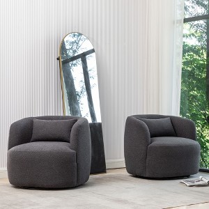 KINWELL 34" Wide Boucle Fabric Upholstered Swivel Armchair (Set of 2) - 1 of 4