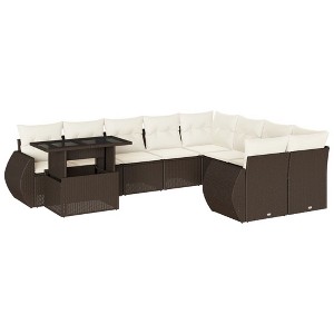 vidaXL 10 Piece Patio Sofa Set with Cushions Brown and Cream Poly Rattan - 1 of 4