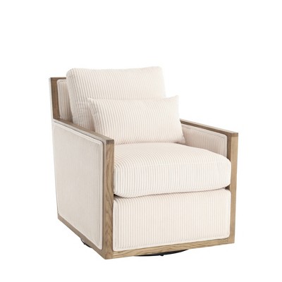 GDFStudio Tim Modern Corduroy Upholstered 360° Swivel Accent Chair with Two Pillows