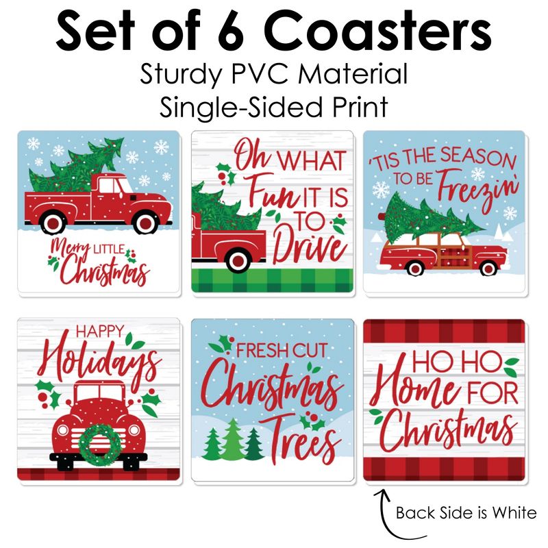 Big Dot of Happiness Merry Little Christmas Tree - Funny Red Truck and Car Christmas Party Decorations - Drink Coasters - Set of 6, 5 of 9