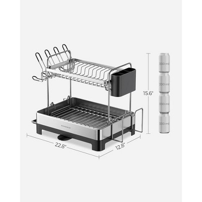 Stainless Steel 2-Tier Dish Drying Rack with Utensil Cup
