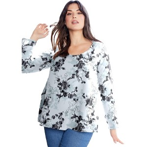 June + Vie by Roaman's Women's Plus Size Long-Sleeve Swing One + Only Tee - 1 of 4