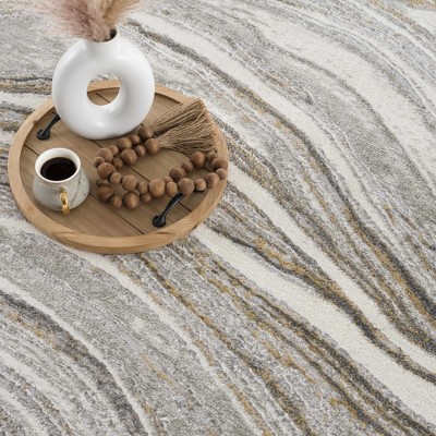 Liverpool Light Gray and Gold Marble Swirl Area Rug