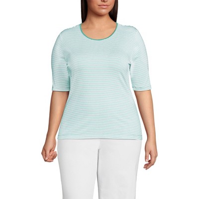 Lands' End Women's Lightweight Jersey Skimming Elbow Sleeve Crew Neck T-shirt