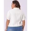 Women's Plus Size Denim Button Front Crop Short Sleeve Trucker Jean Jackets - Agnes Orinda - 4 of 4