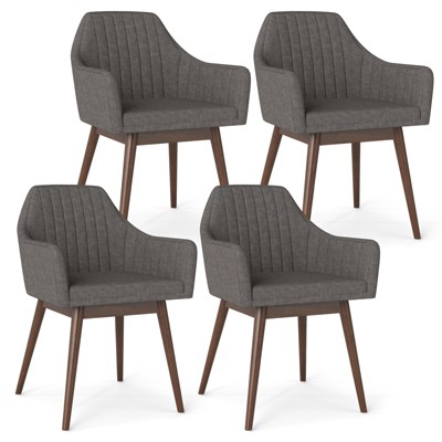 Tangkula Set of 4 Dining Chairs Upholstered Kitchen Table Chairs w/ Solid Wood Legs