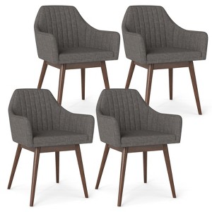 Tangkula Set of 4 Dining Chairs Upholstered Kitchen Table Chairs w/ Solid Wood Legs - 1 of 4
