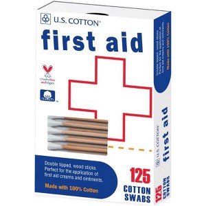 Us Cotton First Aid Wood Sticks Cotton Swabs 125 Ct - 1 of 3