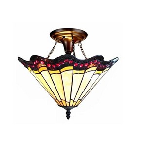 Homestock Adriana Tiffany-Style 2 Light Baroque Semi-Flush Ceiling Fixture 16" Shade - 1 of 2