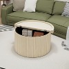 Vynxaria Modern Round Coffee Table/Side Table, Natural Finish (Unique Wood Grain Vertical Stripes), MDF + Iron Support, Flip Lid Storage - 4 of 4