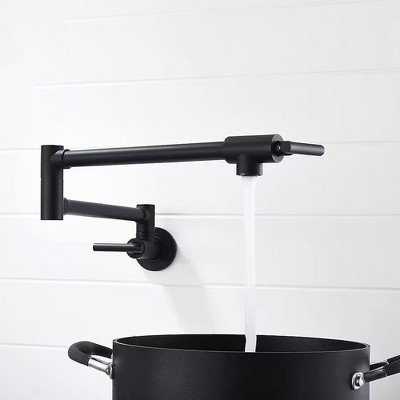 Matte Black Brass Wall-Mounted Pot Filler Faucet with Dual Joint Swing Arm
