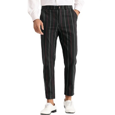 INSPIRE CHIC Men's Striped Flat Front Slim Fit Business Tapered Dress Pants