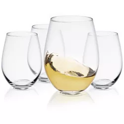 JoyJolt Spirits Stemless Wine Glasses Set of 4 Wine Glasses for Red or White Wine - 19-Ounces