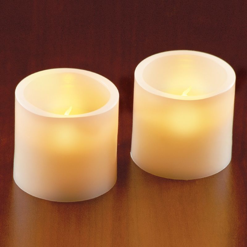 Collections Etc LED Flat Top Pillar Candles - Set of 2 3 X 3 X 3, 2 of 3