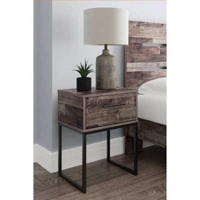 Neilsville Gray and Black 1-Drawer Nightstand with Metal Legs