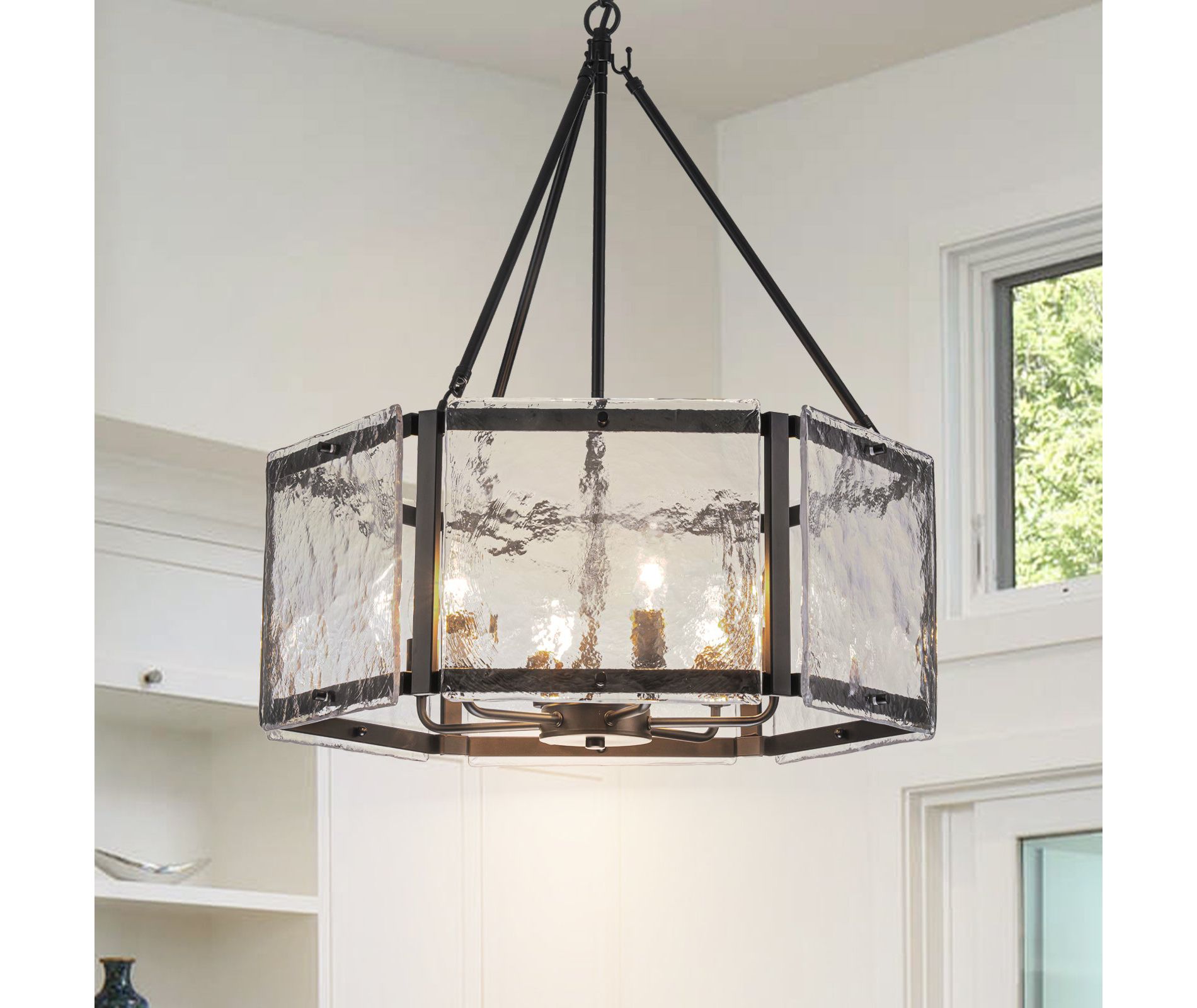 LLHZSY Black Glass Drum Chandeliers for Dining Room Living Room Entryway - W24.02"