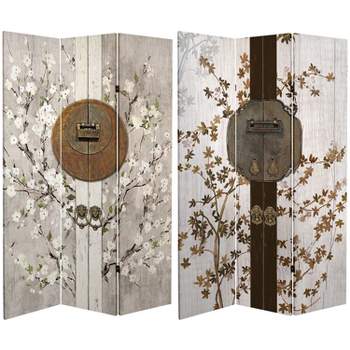 6" Double Sided Asian Lock Canvas Room Divider White - Oriental Furniture