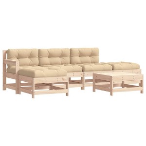 vidaXL 6 Piece Patio Lounge Set with Cushions Solid Wood - Natural Pine - 1 of 4