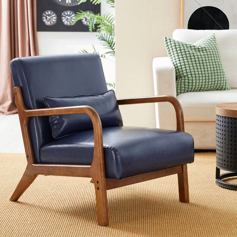 Mid-Century Modern Leatherette Arm Accent Chair Walnut Rubberwood Frame - Glitzhome, 2 of 10