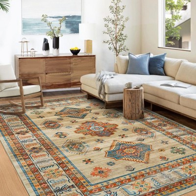 Large Machine Washable Rug with Non-Slip Backing Stain-Resistant Oriental Medallion Accent Rugs for Living Room Dining Room Bedroom Office Playroom