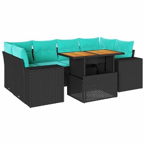 vidaXL 7 Piece Patio Sofa Set with Cushions Black Poly Rattan - 1 of 4