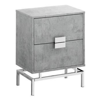 Monarch Specialties 24 Inch Modern Rectangular Accent Side Table with 2 Pull Out Drawers for Bedrooms and Living Rooms, Gray and Chrome