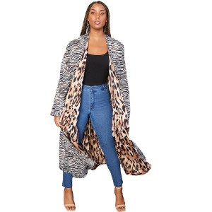 June + Vie by Roaman's Women's Plus Size Reversible Printed Duster - 1 of 4