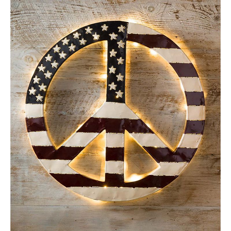 Indoor/Outdoor Lighted Americana Flag Peace Sign Wall Art, 1 of 3
